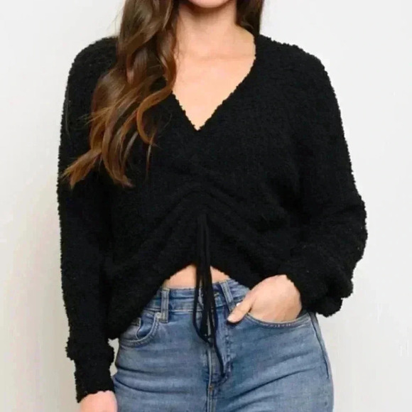 WOMEN'S LONG SLEEVE FRONT RUCHED TOP black - Picture 2 of 5